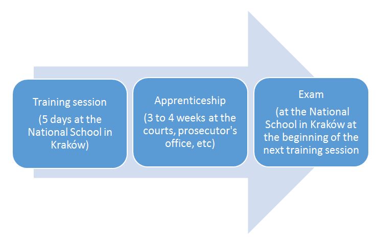 scheme of three elements od programme (training session, apprenticeship, exam)